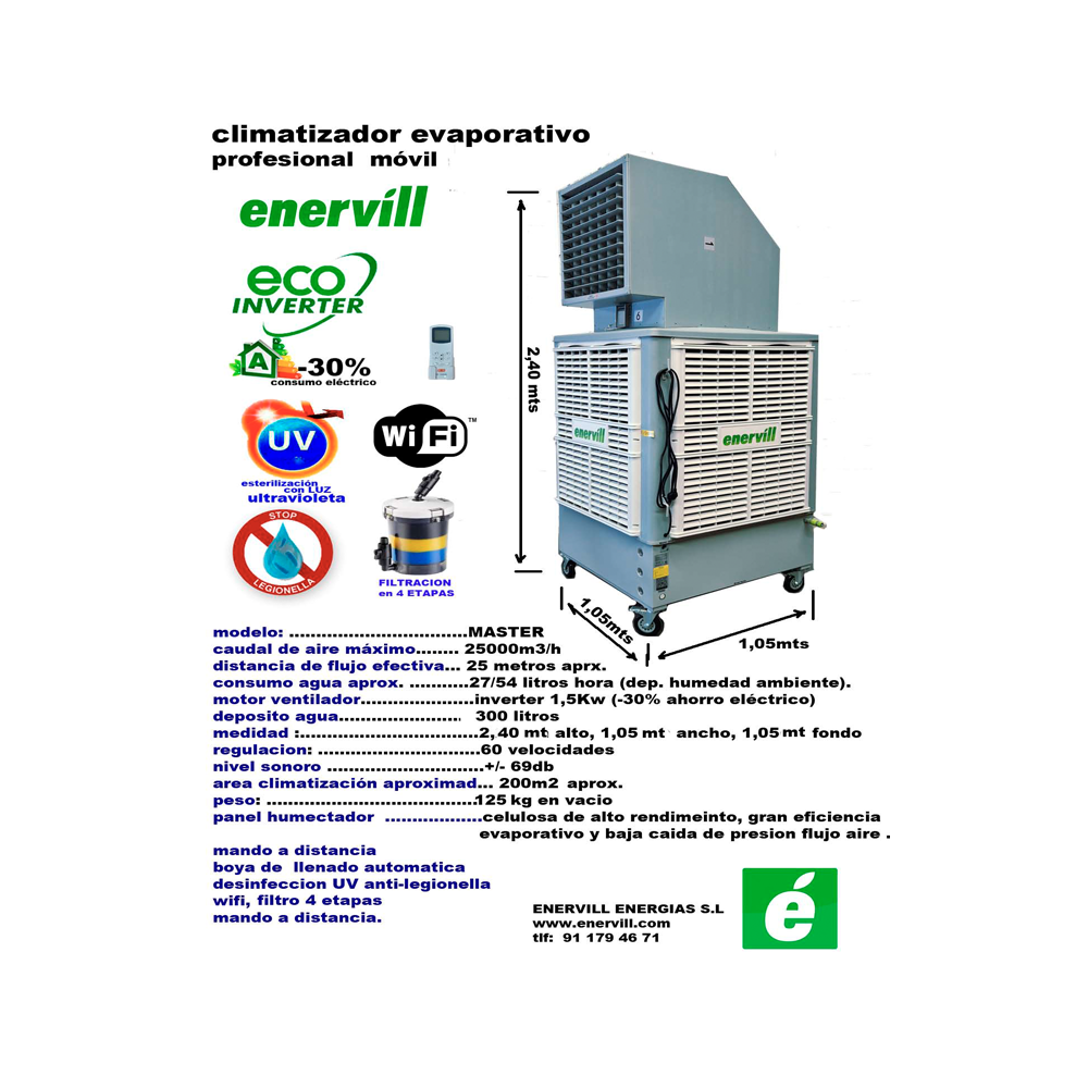 Ventilador climatizador 25000m3/h evaporativo portatil profesional modelo Master (MAU25)
