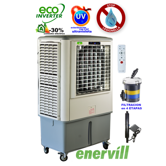 ventilador climatizador evaporativo portatil profesional Enervill grande con caudal de 18000m3/h
