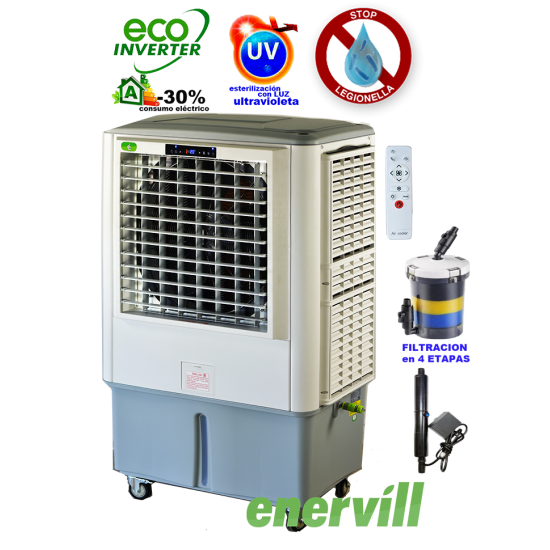 ventilador climatizador evaporativo portatil profesional Enervill grande con caudal de 18000m3/h