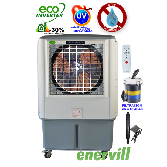 ventilador climatizador evaporativo portatil profesional Enervill grande con caudal de 18000m3/h