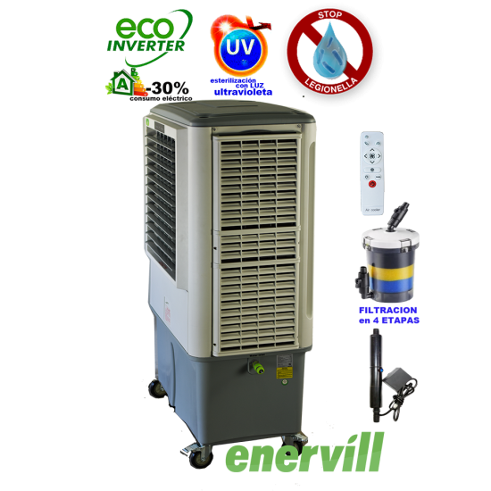 ventilador climatizador evaporativo portatil profesional Enervill grande con caudal de 18000m3/h