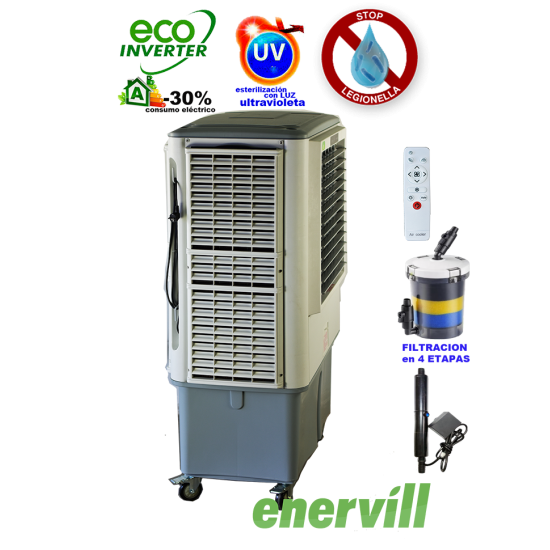 ventilador climatizador evaporativo portatil profesional Enervill grande con caudal de 18000m3/h
