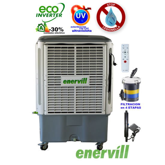 ventilador climatizador evaporativo portatil profesional Enervill grande con caudal de 18000m3/h