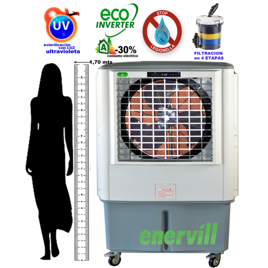 ventilador climatizador evaporativo portatil profesional Enervill grande con caudal de 18000m3/h