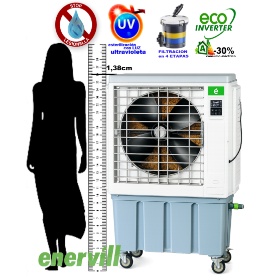 ventilador climatizador evaporativo portatil profesional Enervill mediano con caudal de 9000m3/h