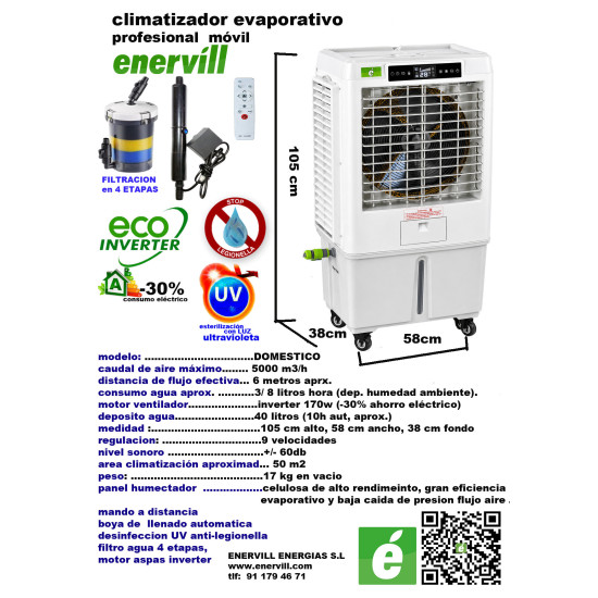 Ventilador climatizador 5000m3/h evaporativo portátil domestico modelo Domestico
