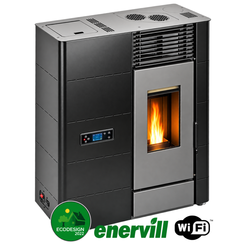 estufa de pellets modelo Venus 14kw pasillo canalizable doble conducción aire