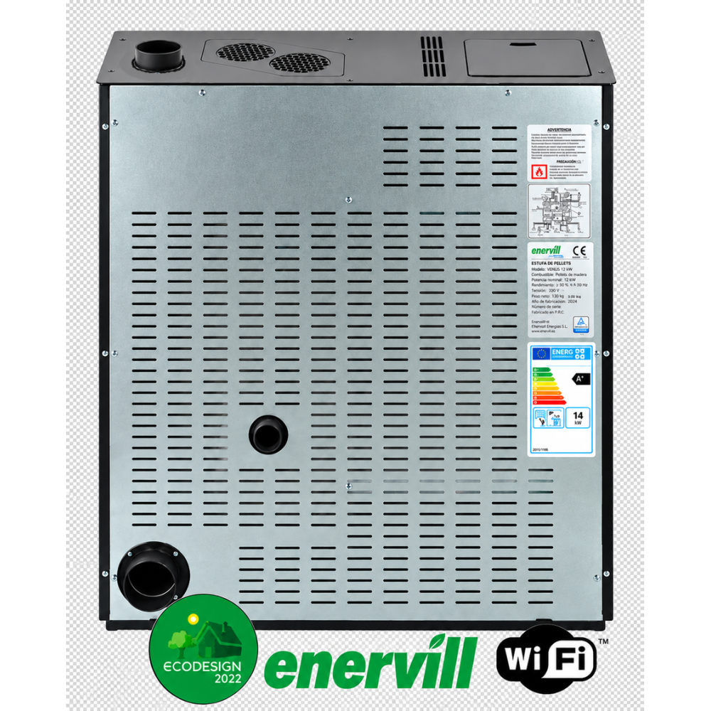 estufa de pellets modelo Venus 14kw pasillo canalizable doble conducción aire